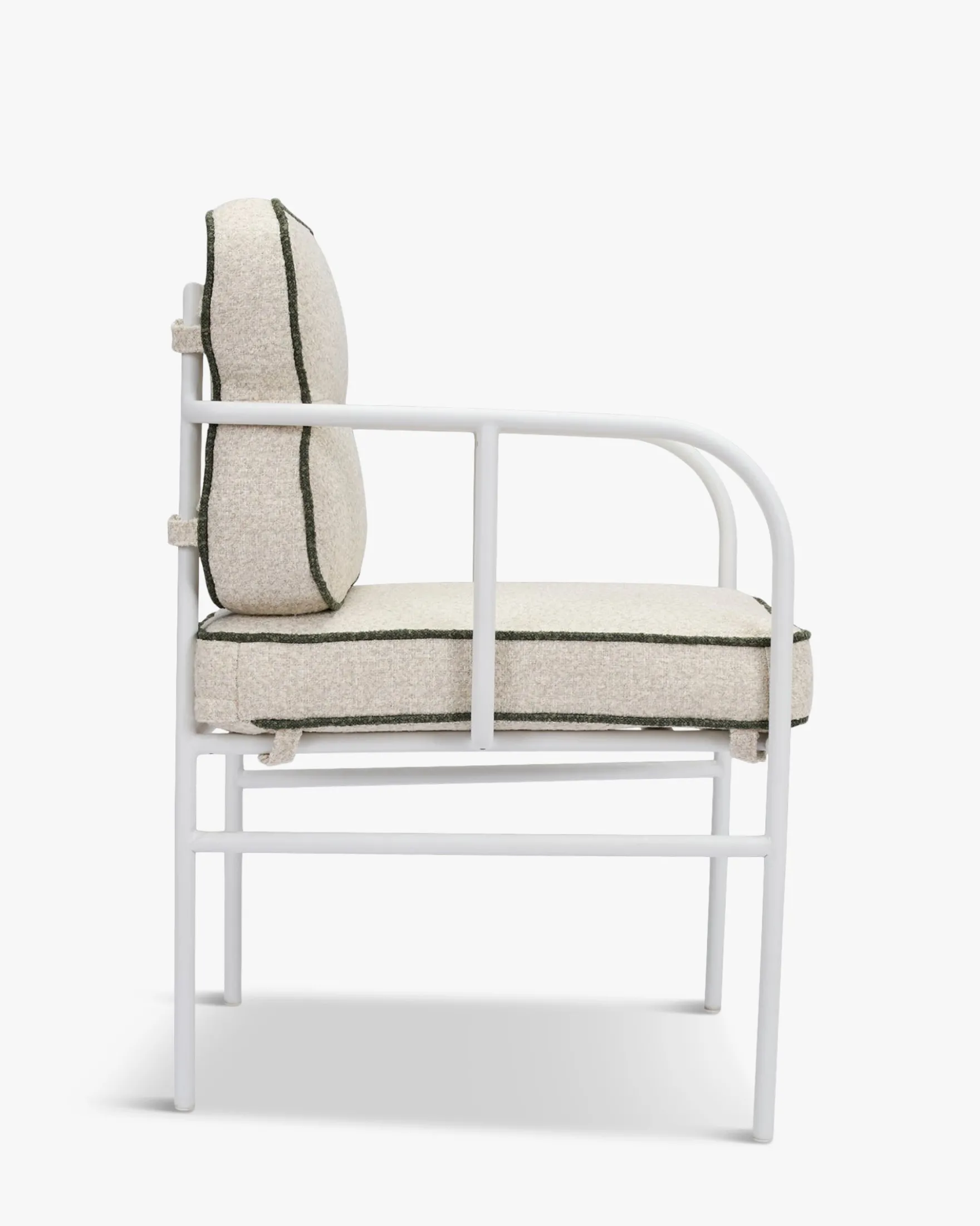 Chaise de jardin avec accoudoirs, Beige bouclé, vert sauge & métal blanc Maddalena