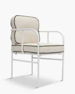 Chaise de jardin avec accoudoirs, Beige bouclé, vert sauge & métal blanc Maddalena