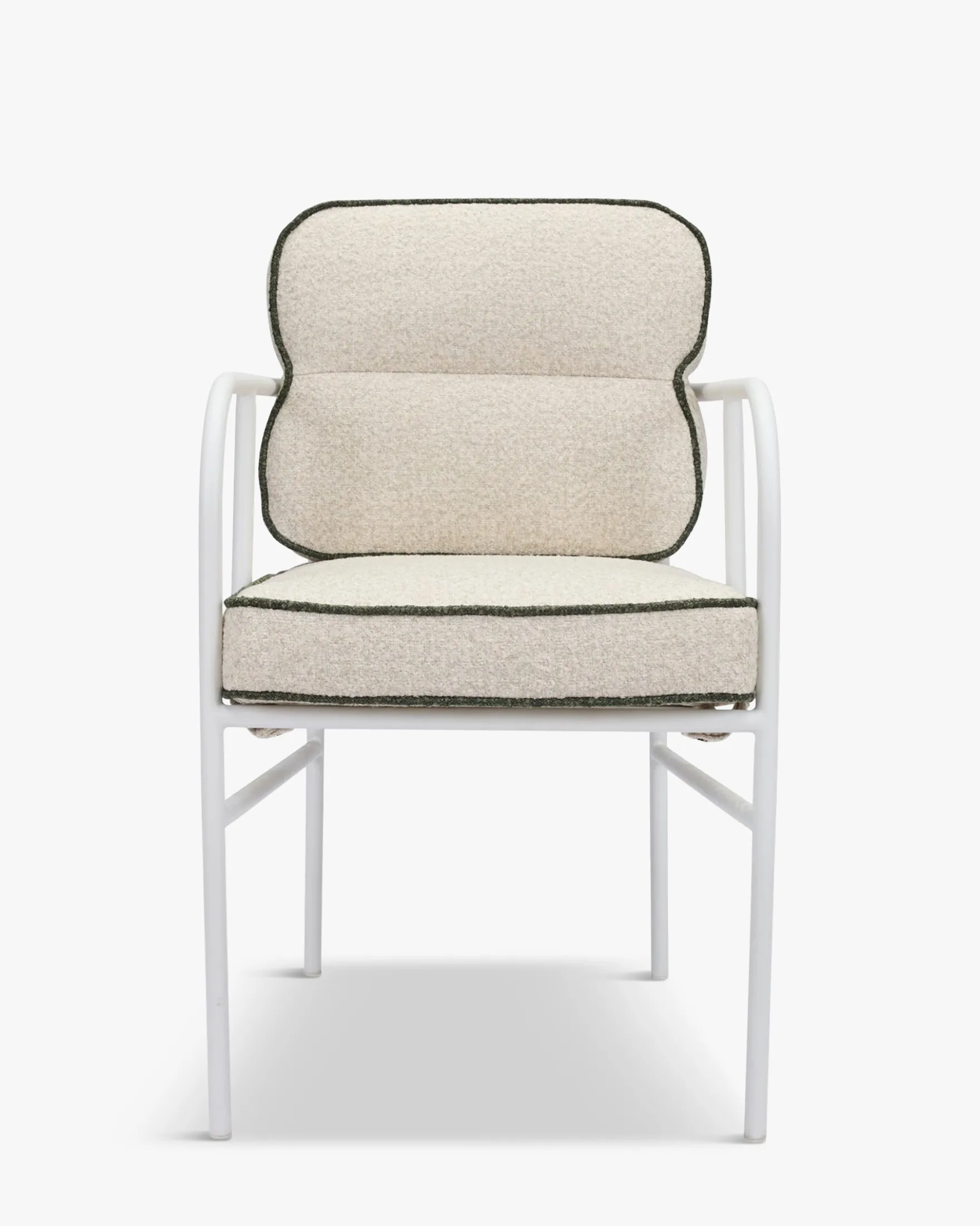 Chaise de jardin avec accoudoirs, Beige bouclé, vert sauge & métal blanc Maddalena