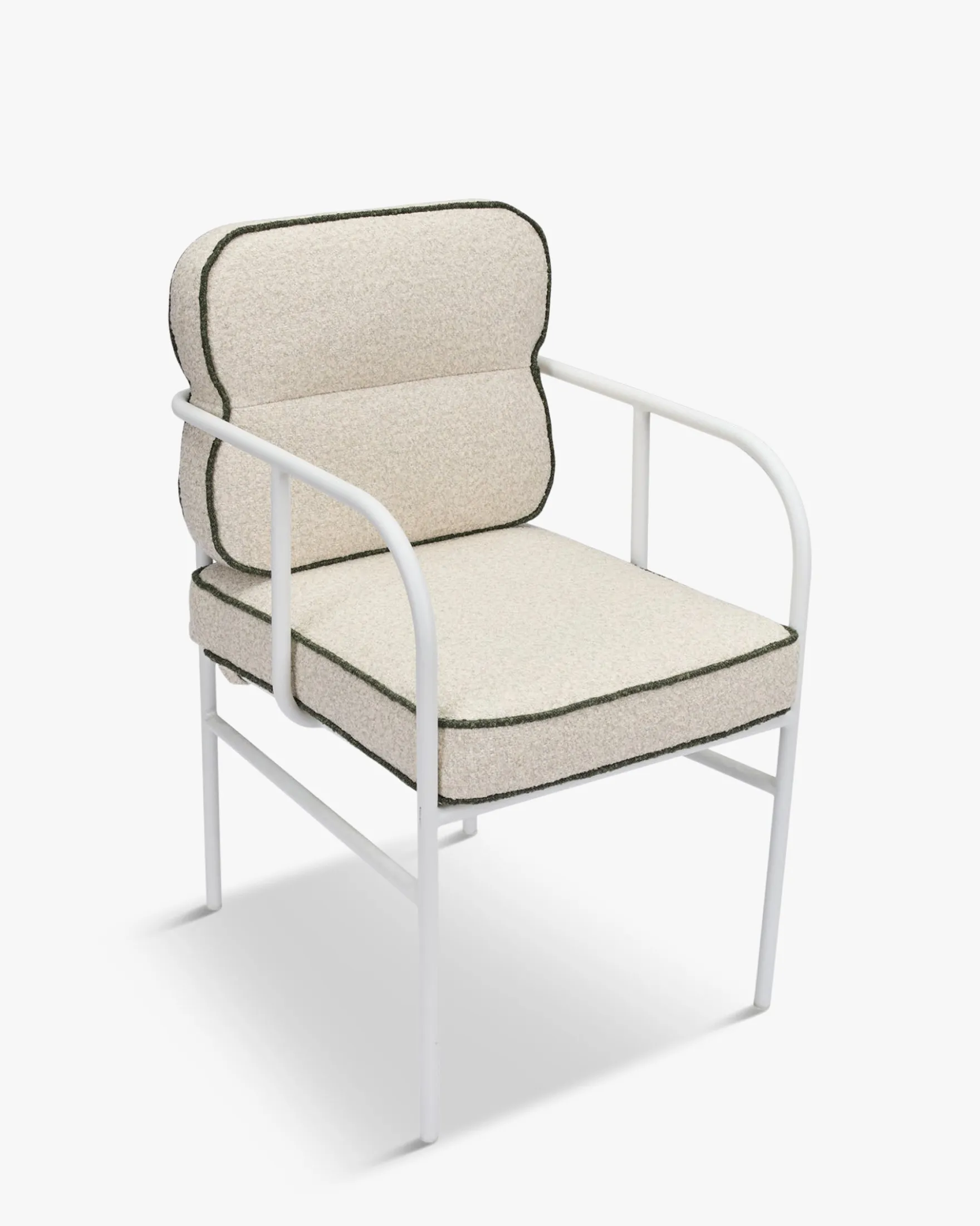 Chaise de jardin avec accoudoirs, Beige bouclé, vert sauge & métal blanc Maddalena