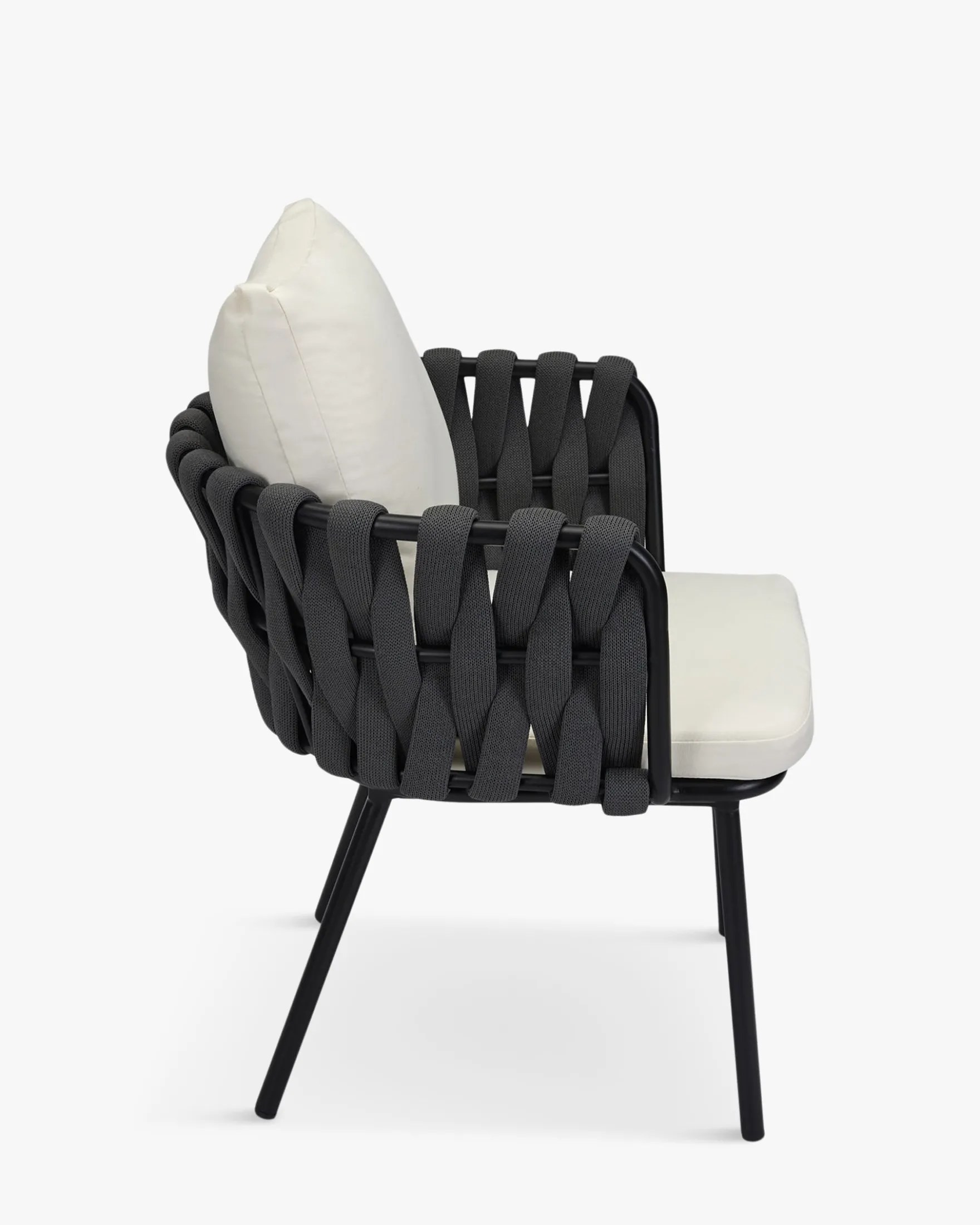 Chaise de jardin, Blanc écru, cordage noir & métal noir, 65x85 Hamptons
