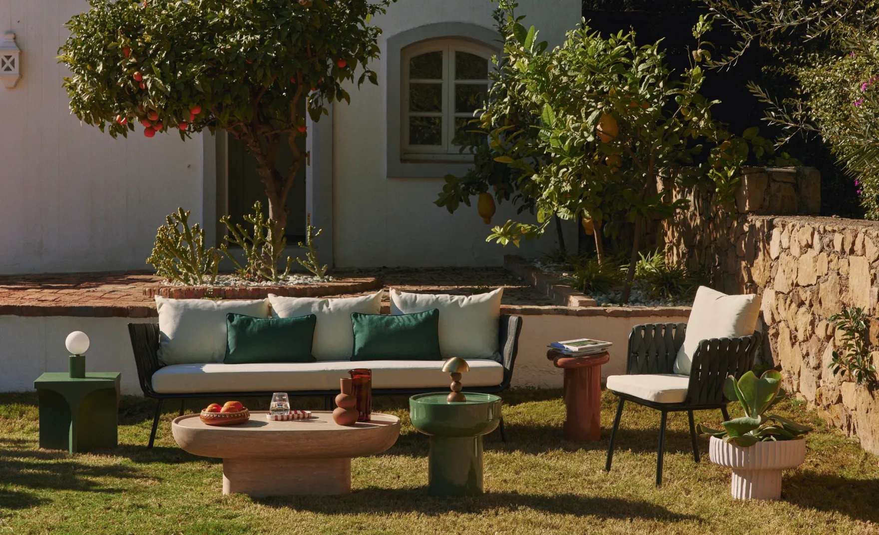 Chaise de jardin, Blanc écru, cordage noir & métal noir, 65x85 Hamptons