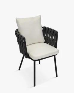 Chaise de jardin, Blanc écru, cordage noir & métal noir, 65x85 Hamptons