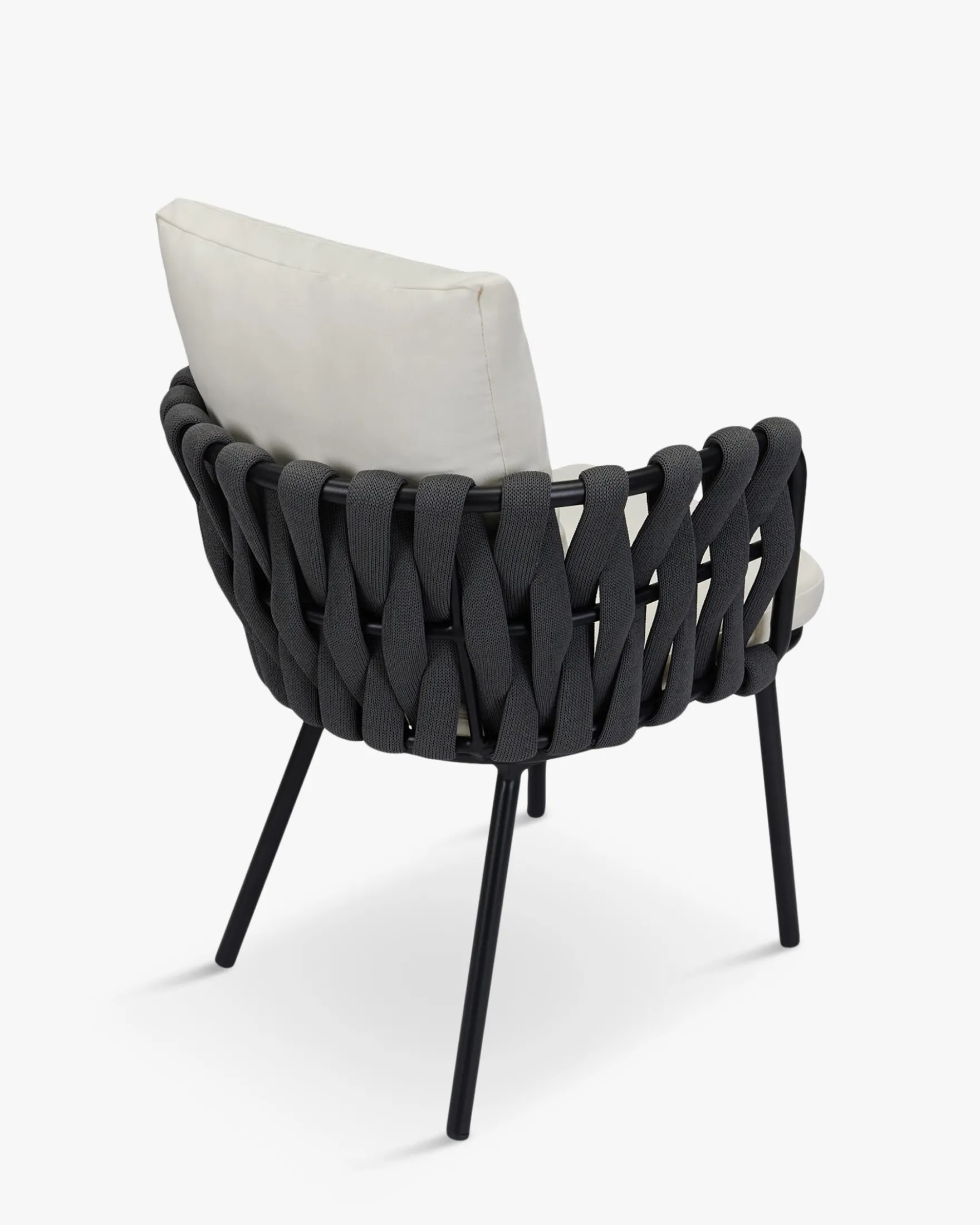 Chaise de jardin, Blanc écru, cordage noir & métal noir, 65x85 Hamptons