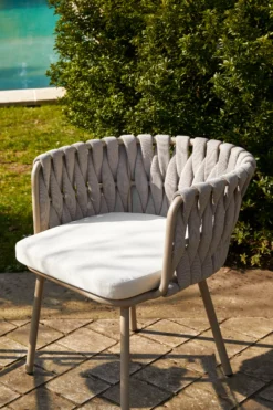 Chaise de jardin, Blanc écru cordage & métal, 65x85 Hamptons