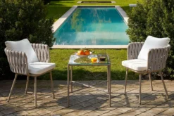Chaise de jardin, Blanc écru cordage & métal, 65x85 Hamptons