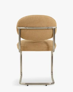 Chaise design, Tissu teddy camel & métal chromé Amberta