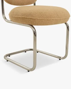 Chaise design, Tissu teddy camel & métal chromé Amberta