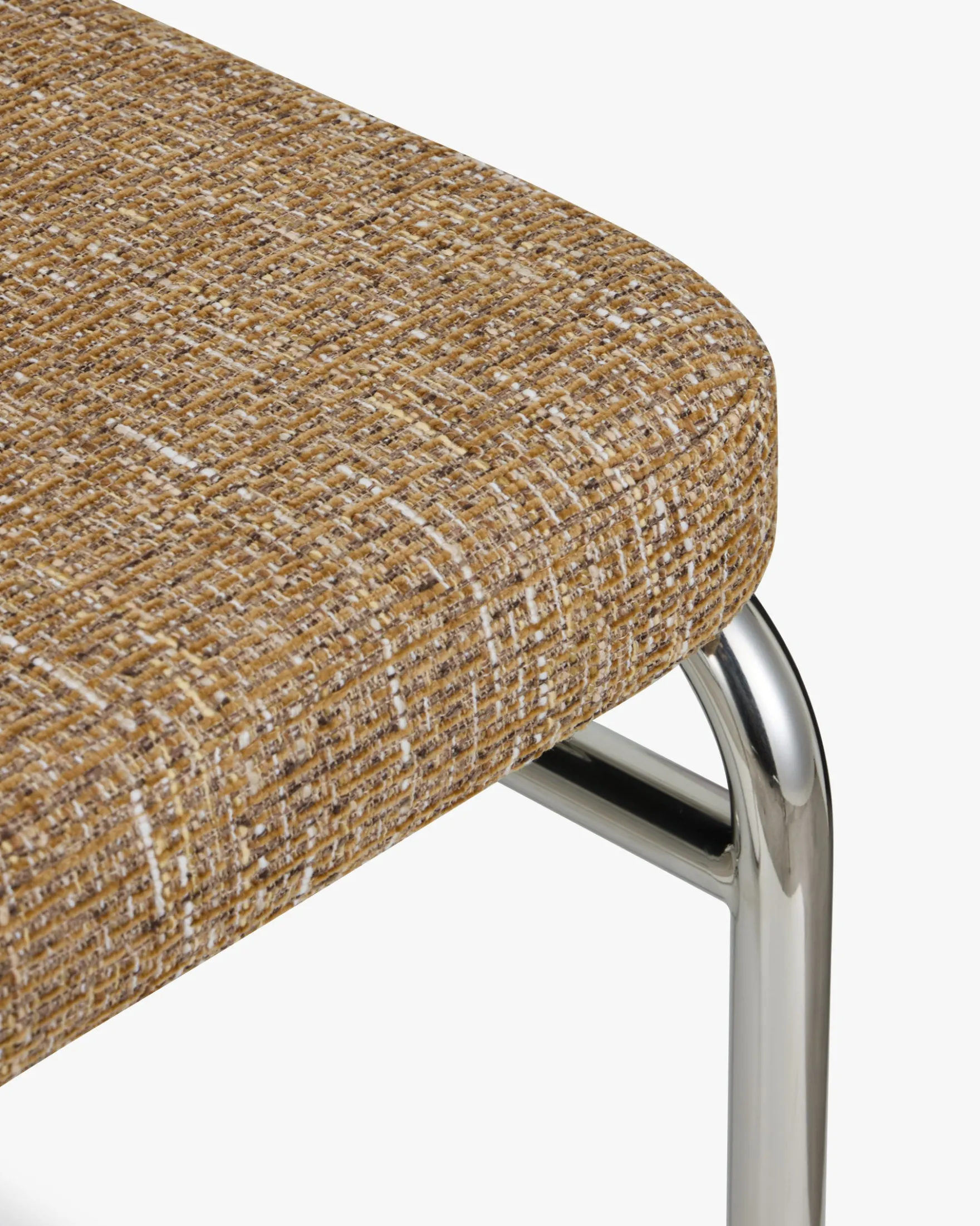 Chaise design, Tweed Marron Ristretto, Cannage & Métal Chromé Uberto