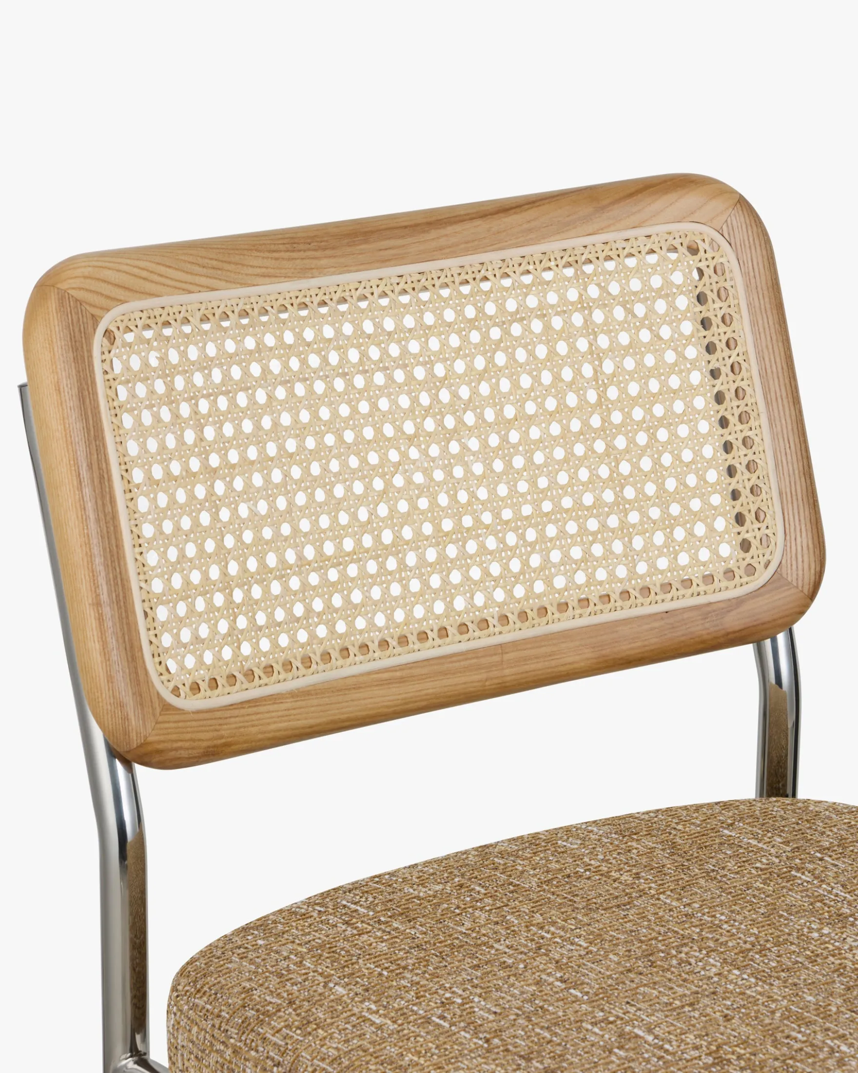 Chaise design, Tweed Marron Ristretto, Cannage & Métal Chromé Uberto