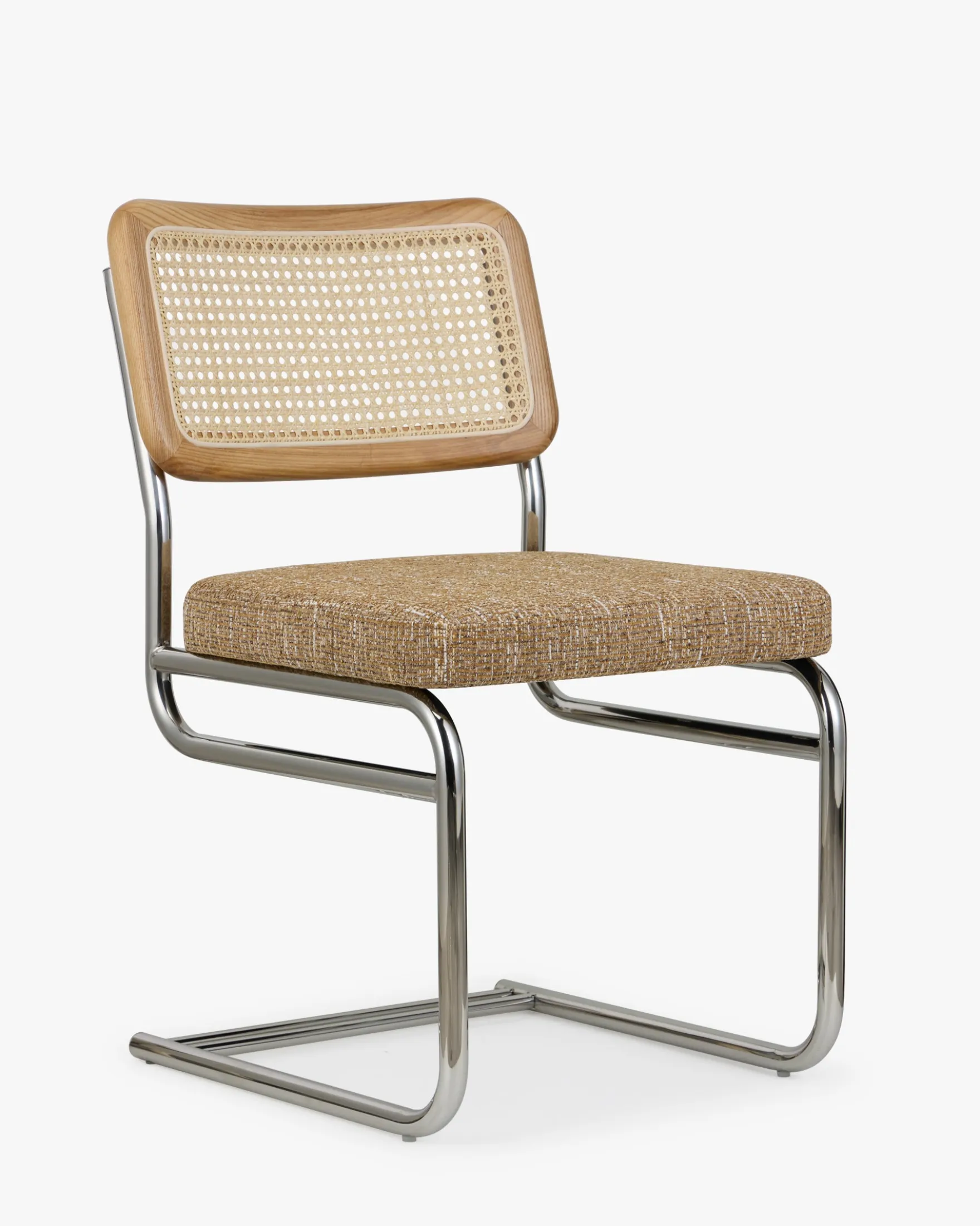Chaise design, Tweed Marron Ristretto, Cannage & Métal Chromé Uberto