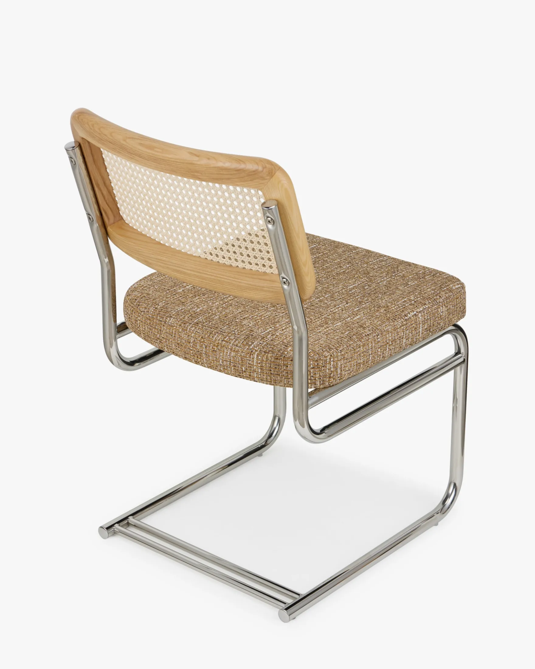 Chaise design, Tweed Marron Ristretto, Cannage & Métal Chromé Uberto