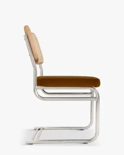 Chaise design, Velours Marron Caramel, Cannage & Métal Chromé Uberto