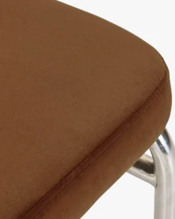 Chaise design, Velours Marron Caramel, Cannage & Métal Chromé Uberto