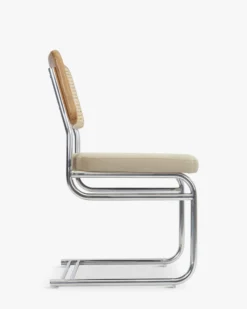 Chaise design, Velours Taupe Macadamia, Cannage & Métal Chromé Uberto