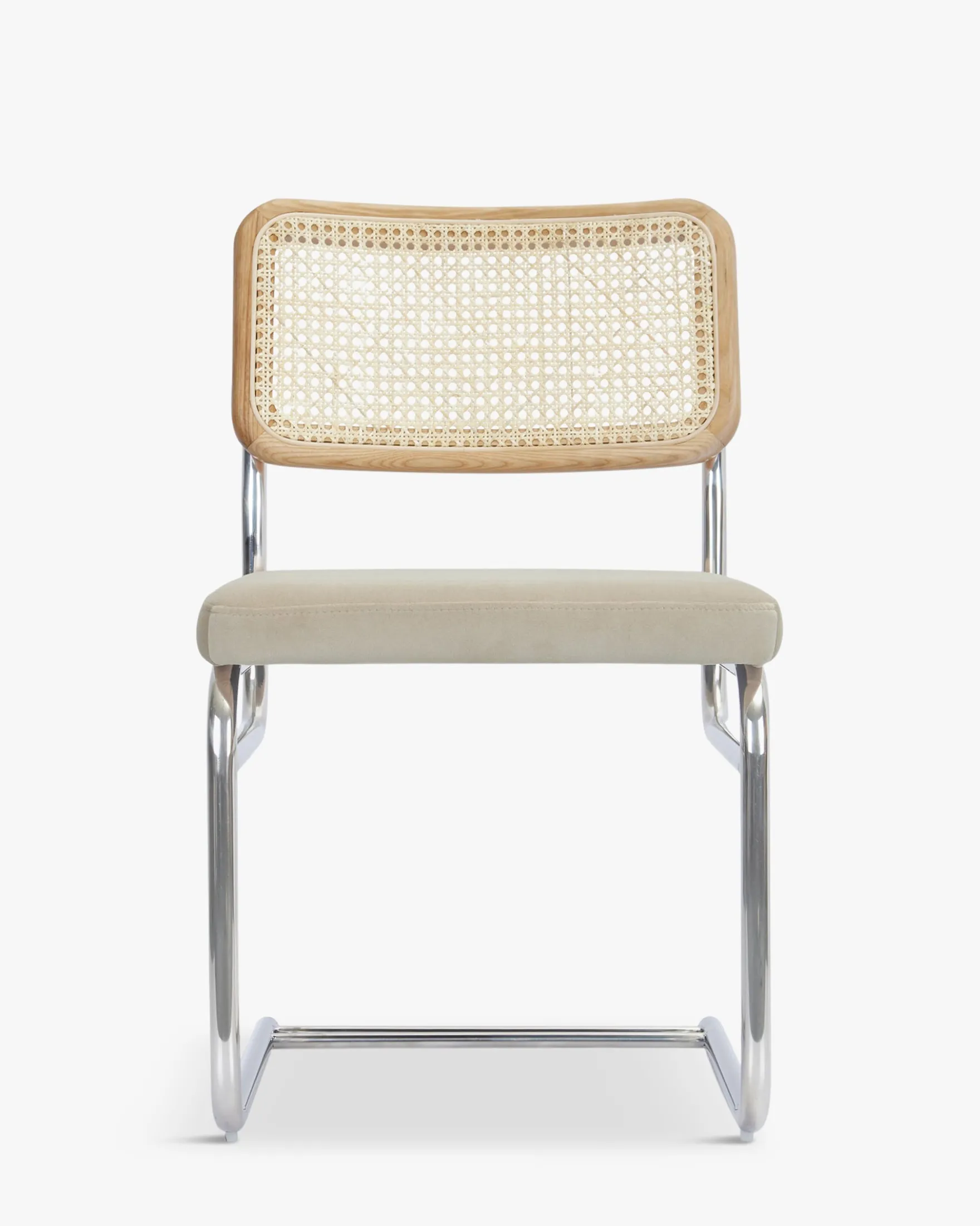 Chaise design, Velours Taupe Macadamia, Cannage & Métal Chromé Uberto