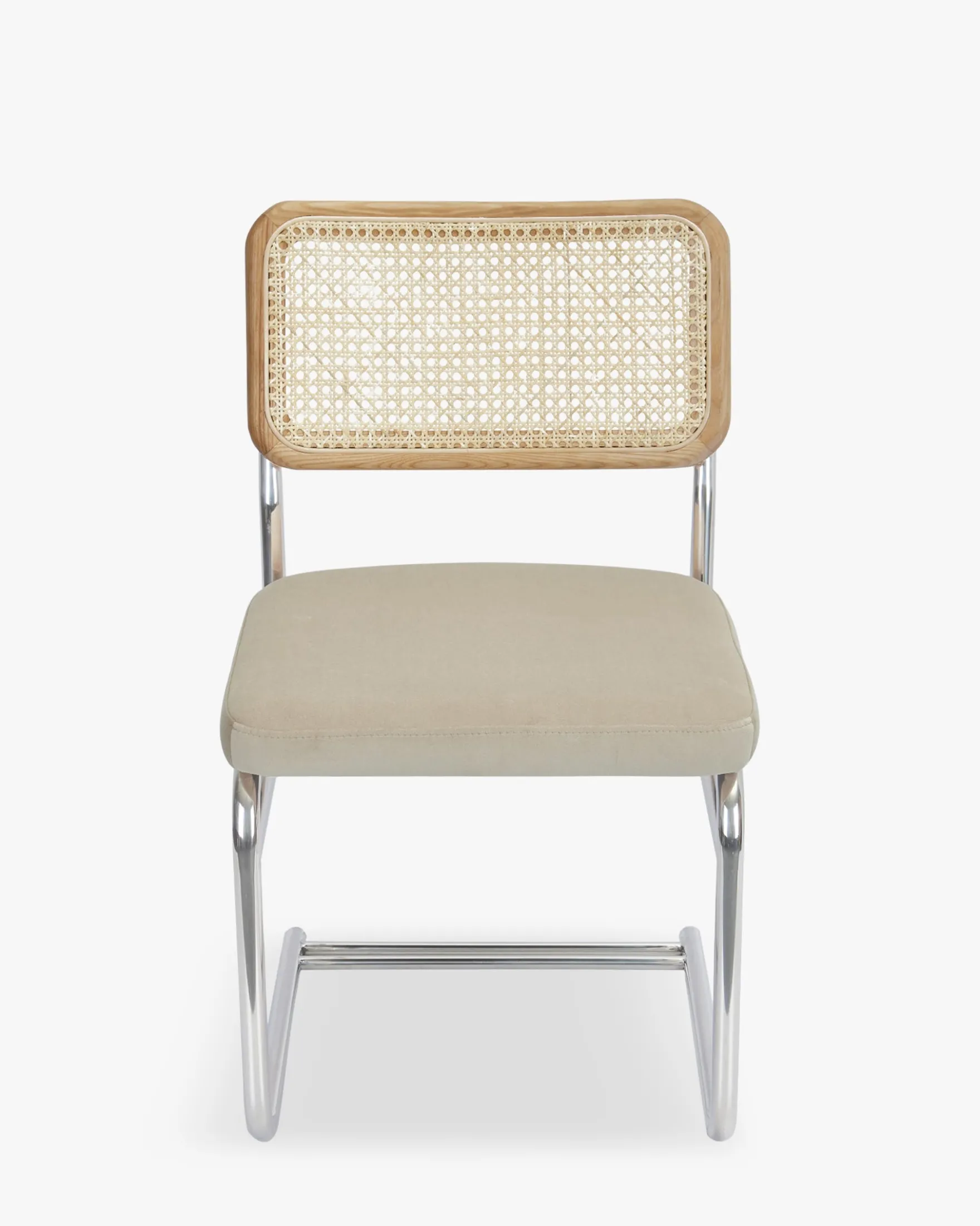 Chaise design, Velours Taupe Macadamia, Cannage & Métal Chromé Uberto