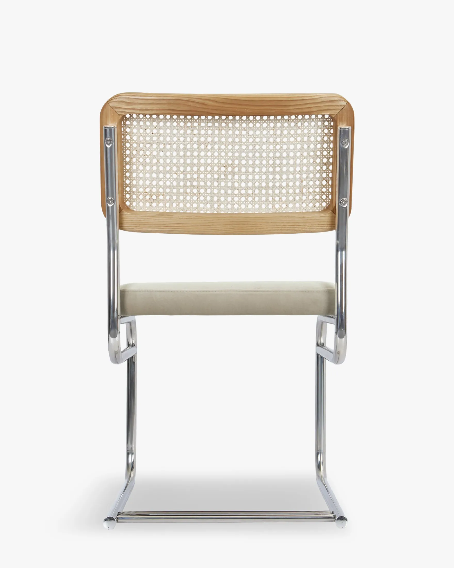 Chaise design, Velours Taupe Macadamia, Cannage & Métal Chromé Uberto
