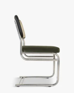 Chaise design, Velours Vert Bouteille, Cannage & Métal Chromé Uberto
