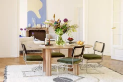 Chaise design, Velours Vert Bouteille, Cannage & Métal Chromé Uberto
