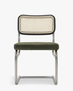 Chaise design, Velours Vert Bouteille, Cannage & Métal Chromé Uberto