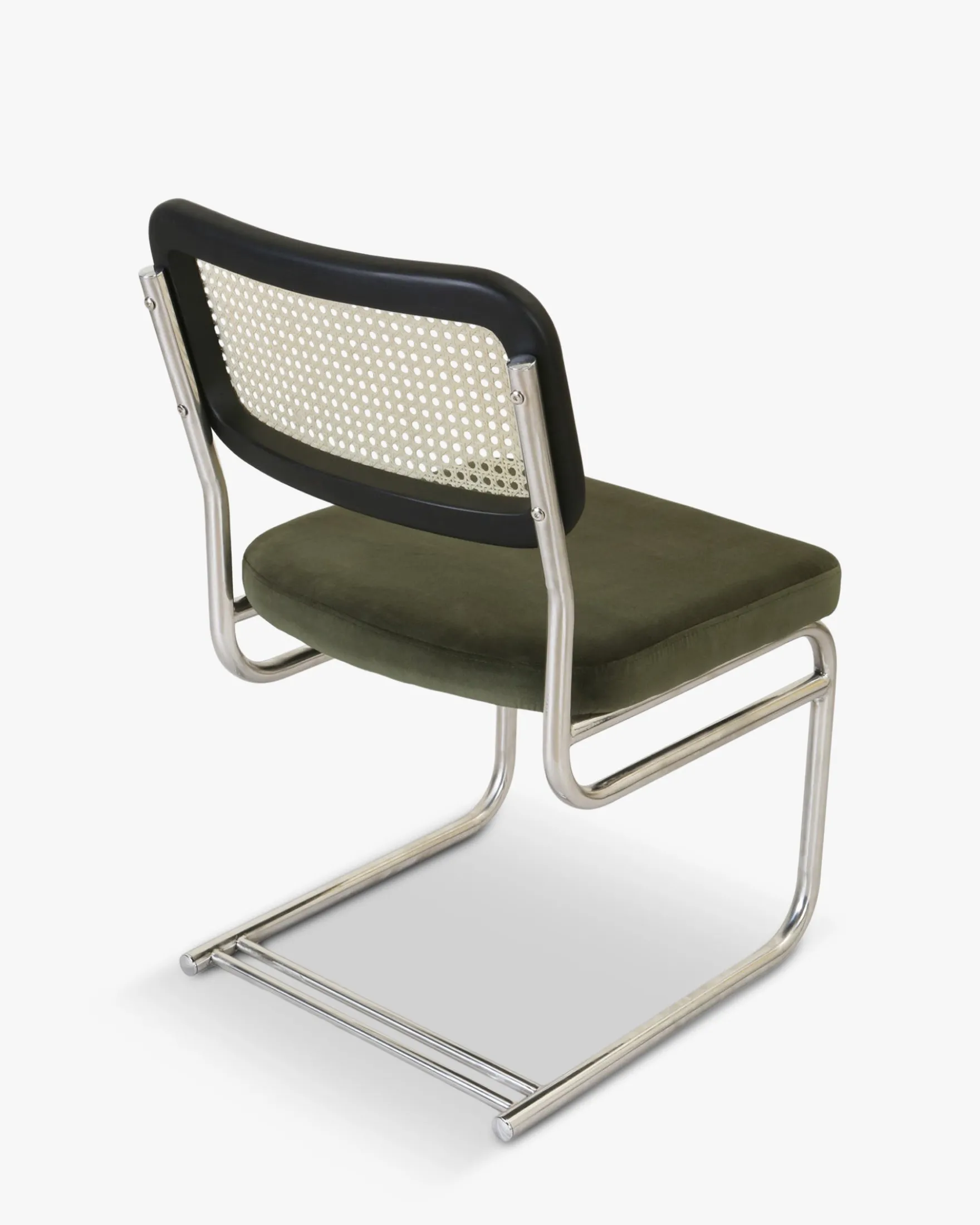 Chaise design, Velours Vert Bouteille, Cannage & Métal Chromé Uberto