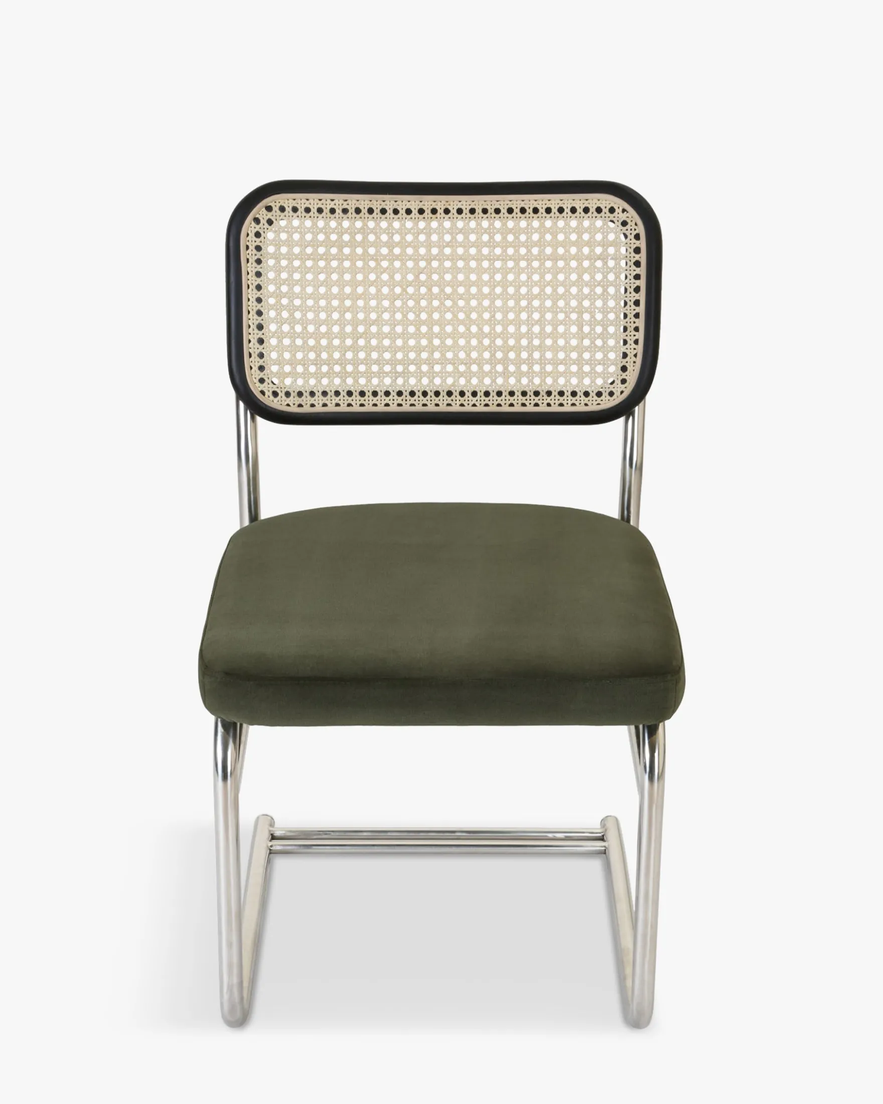 Chaise design, Velours Vert Bouteille, Cannage & Métal Chromé Uberto