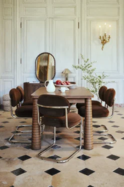Chaise, Marron intense & métal chromé Amberta