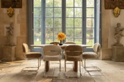 Chaise, Tweed beige nougat & métal chromé Amberta