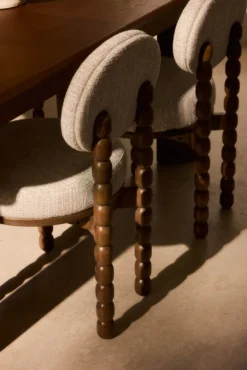 Chaise, Tweed Chenillé Beige & bois de chêne Bold