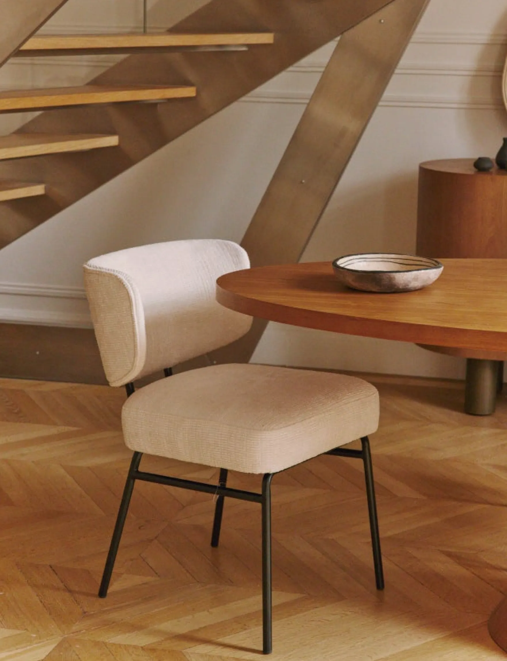 Chaise, Tweed crème & métal noir Abby