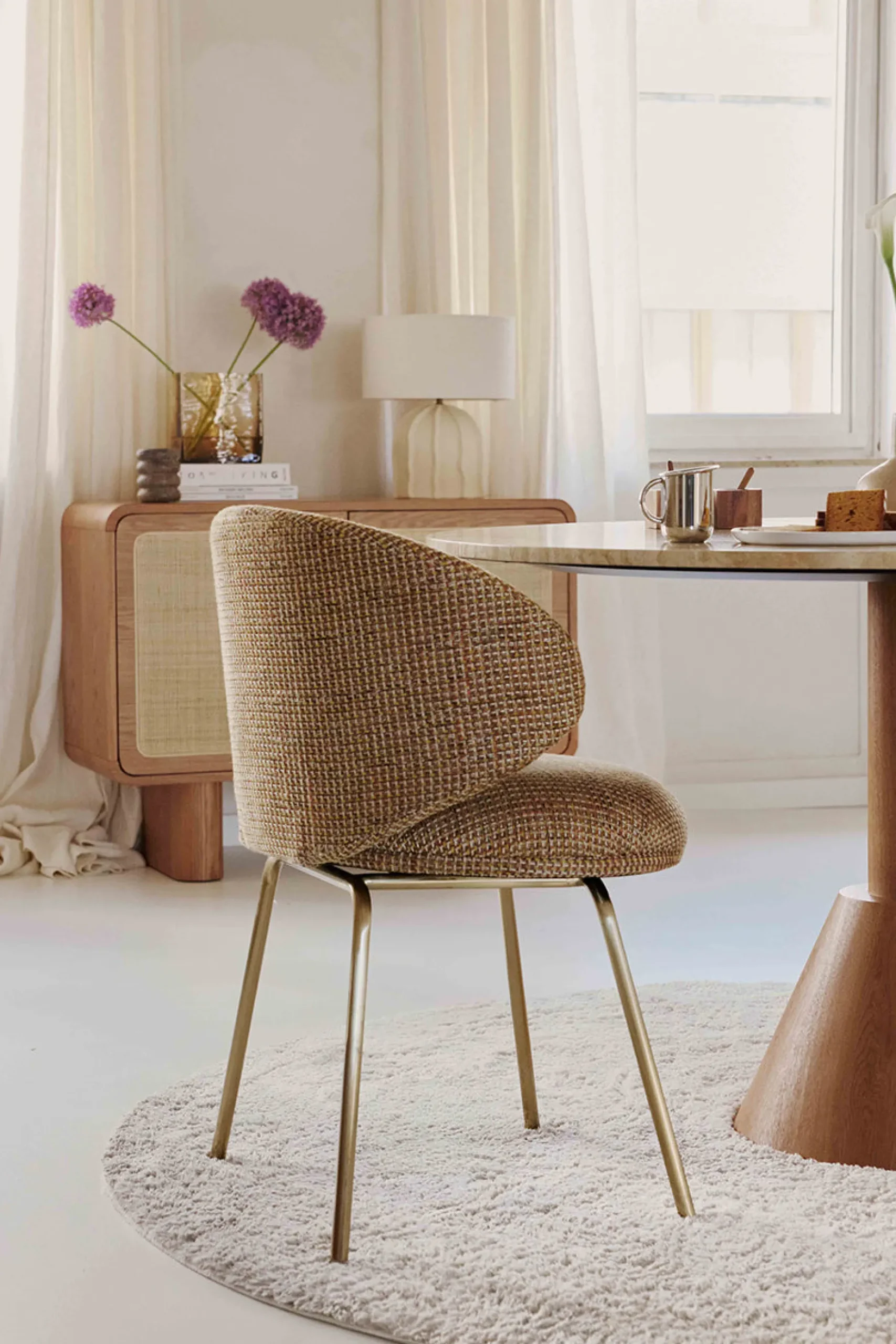 Chaise, Tweed jaune miami & laiton Savio