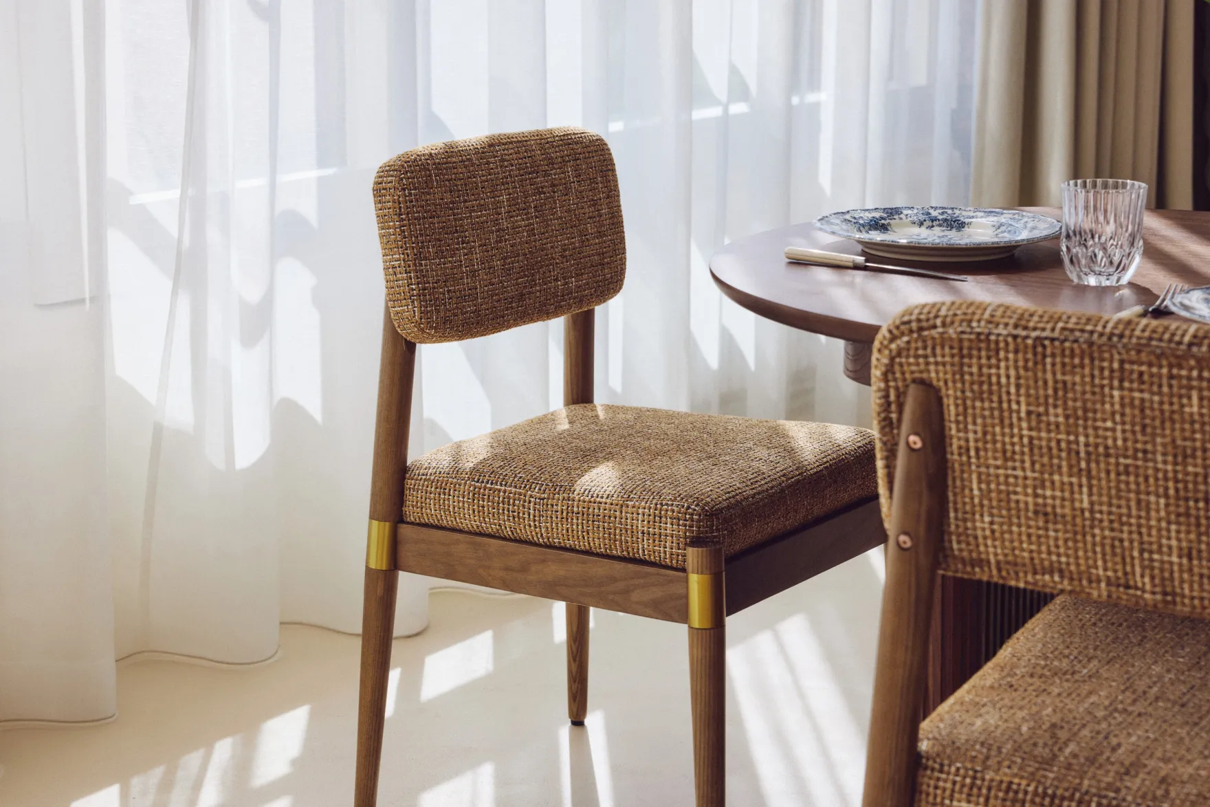Chaise, Tweed Marron Caramel & Frêne massif Lilay