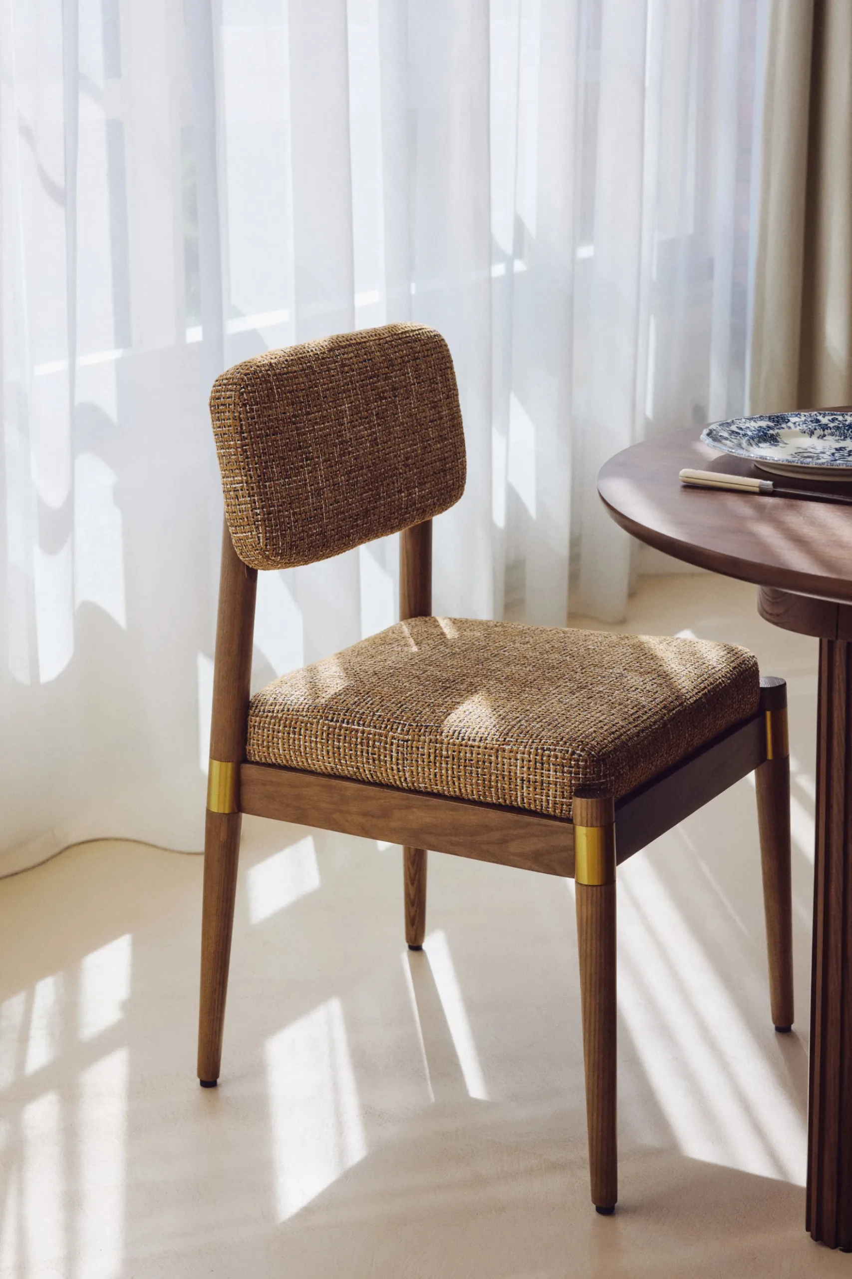 Chaise, Tweed Marron Caramel & Frêne massif Lilay