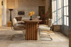 Chaise, Tweed marron caramel & métal chromé Amberta