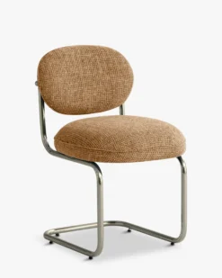 Chaise, Tweed marron caramel & métal chromé Amberta