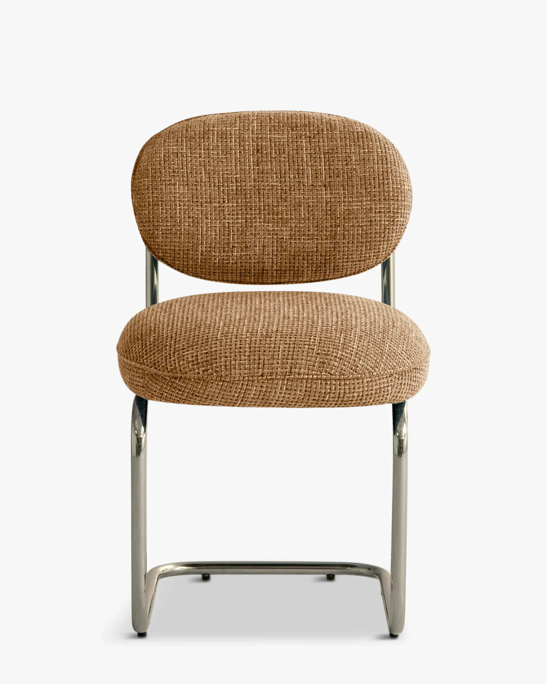 Chaise, Tweed marron caramel & métal chromé Amberta