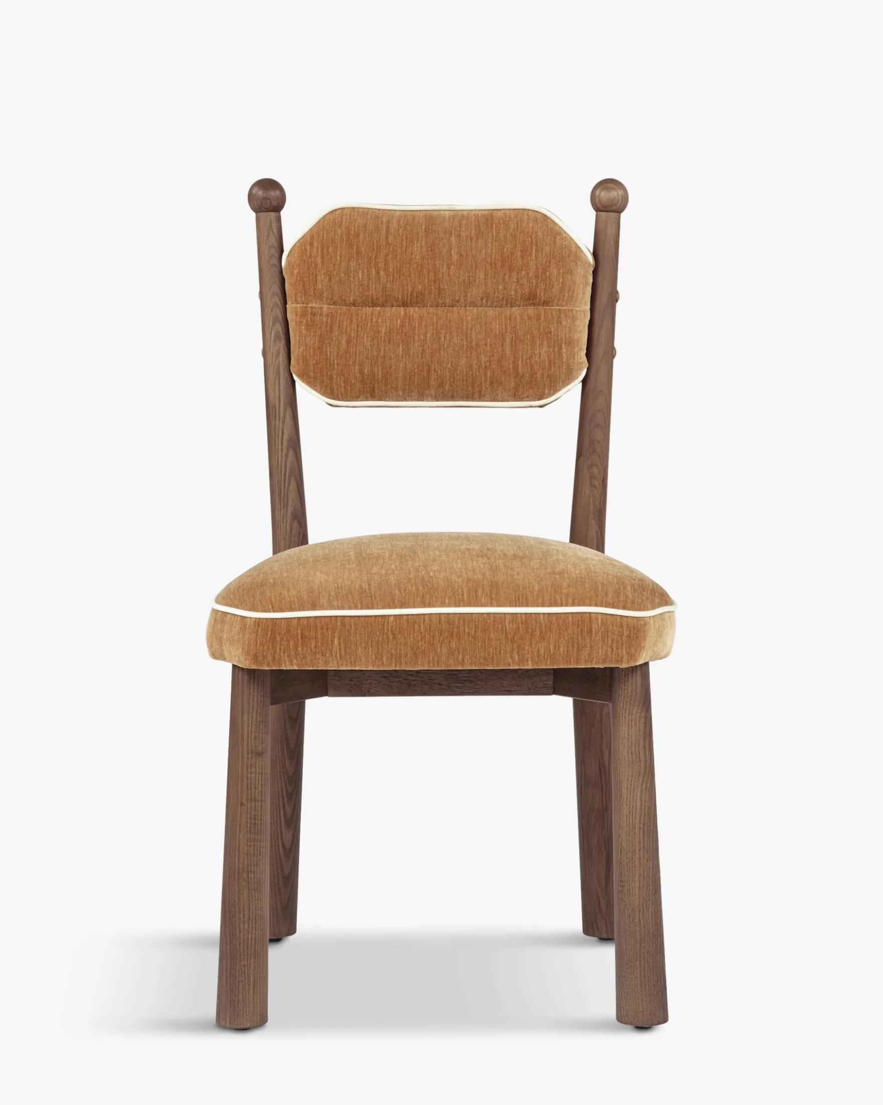 Chaise, Velours chenillé camel doré & Frêne massif Anna