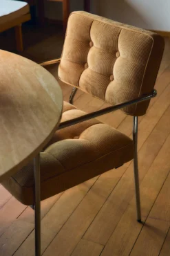 Chaise, Velours orange abricot & Métal chromé Orea