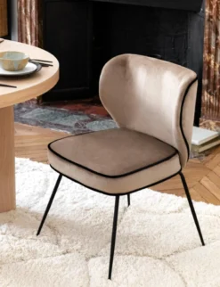 Chaise, Velours taupe & métal noir Wayne