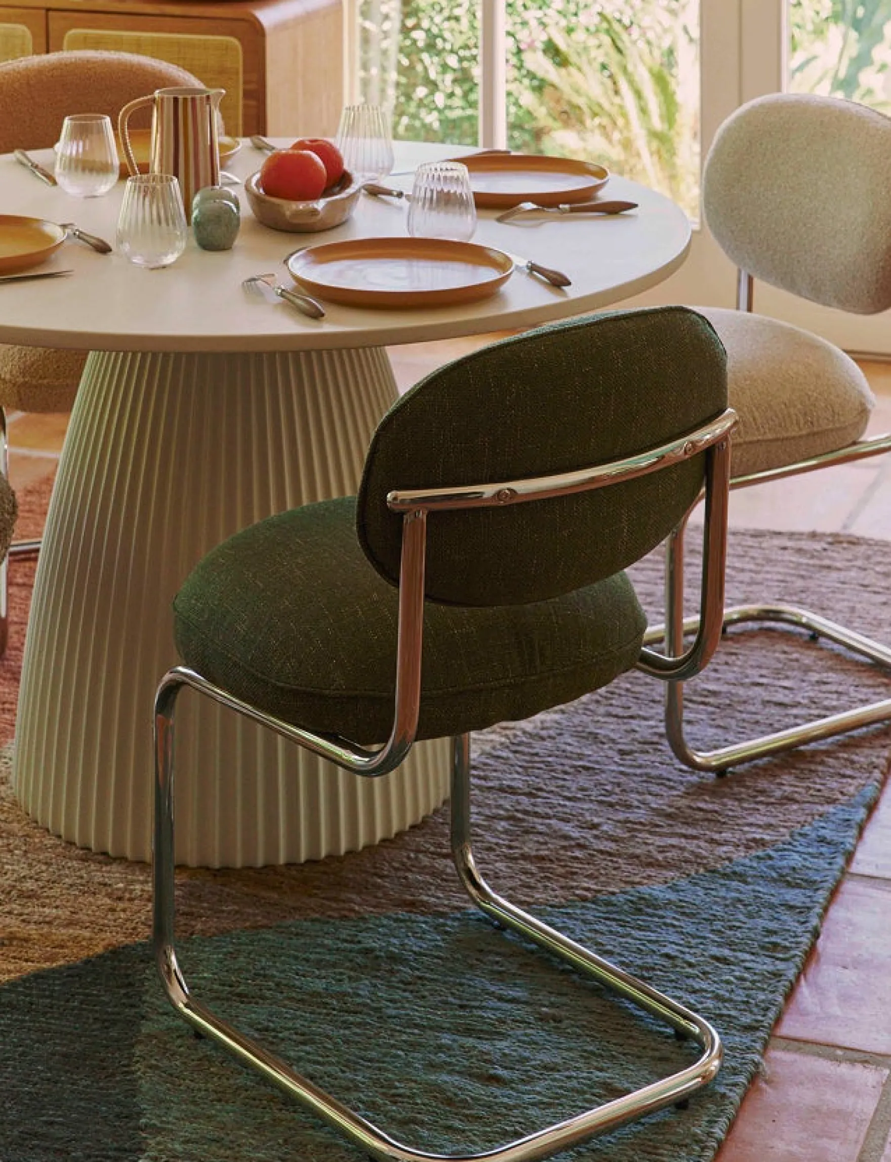 Chaise, Vert cactus & métal chromé Amberta