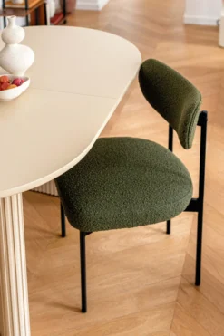 Chaise, Vert kaki bouclé & métal noir Jasper