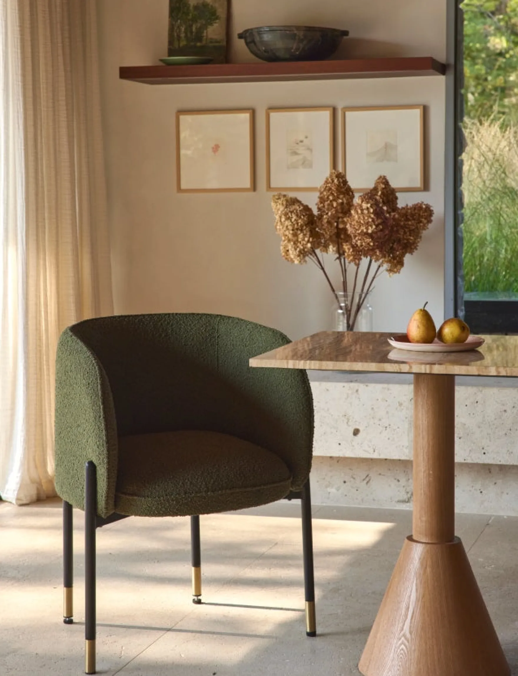 Chaise, Vert kaki bouclé & métal noir Chuck