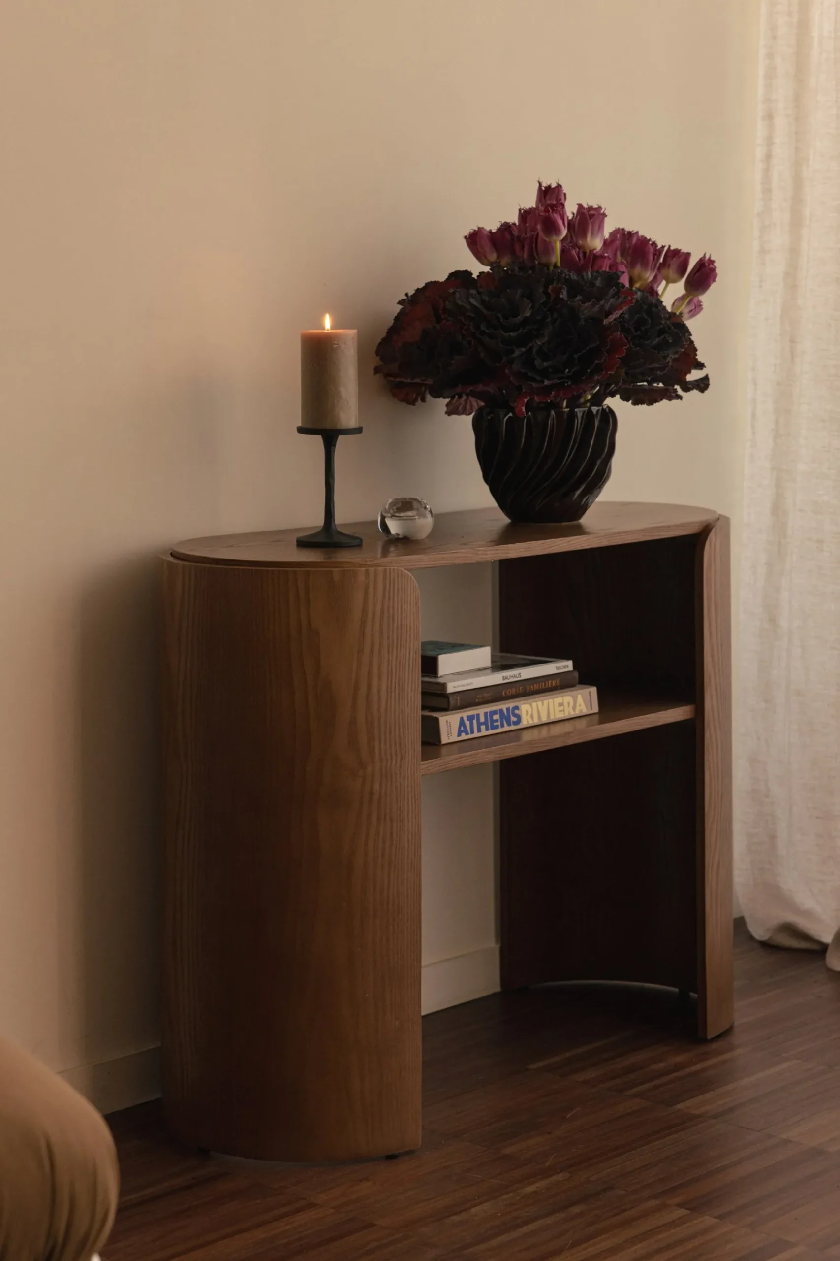 Console, Bois de frêne teinte noyer, L100 Elipse