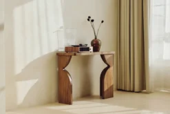 Console, Bois massif d'hévéa teinte noyer, L100 Kayla