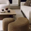 Ensemble banc + pouf, Tweed jaune Miami Enzo