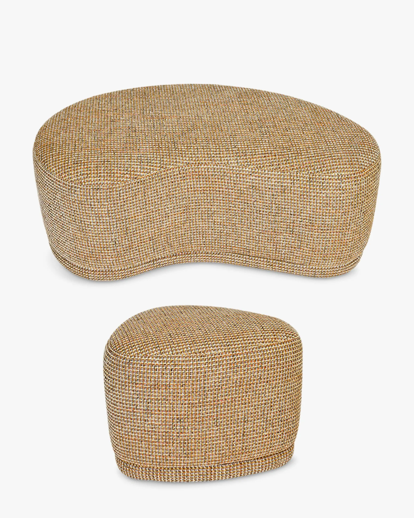 Ensemble banc + pouf, Tweed jaune Miami Enzo