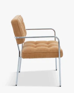Ensemble de 4 chaises, Velours Côtelé Orange Abricot & Métal Chromé Orea