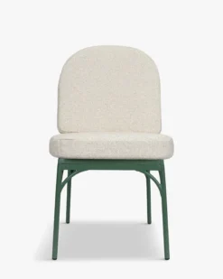 Ensemble de jardin, Table à manger de jardin ronde + 4 chaises, Blanc, Beige bouclé & Métal vert Athena, Bonifacio