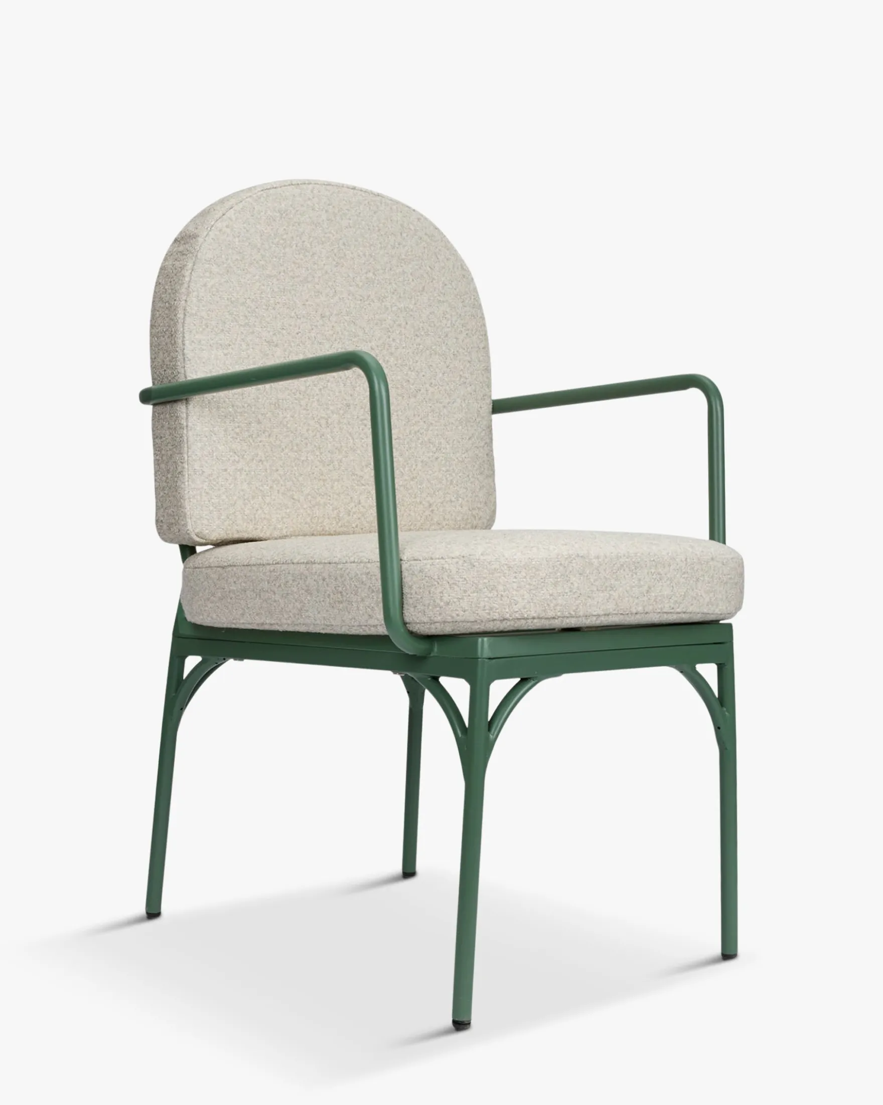 Ensemble de jardin, Table à Manger de Jardin Ronde + 4 Chaises, Blanc, Beige Bouclé & Métal vert Athena, Bonifacio